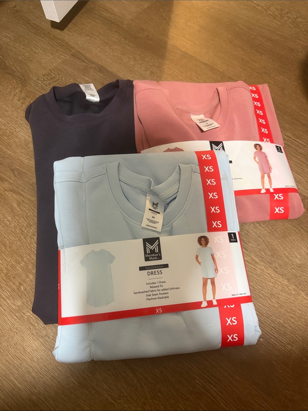 Members Mark Sandwashed Short Sleeve Dress - Light Blue, Pink, Black